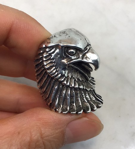 VTG G&S Sterling Silver American Bald Eagle Biker Ring Size 6.75 - Picture 2 of 11