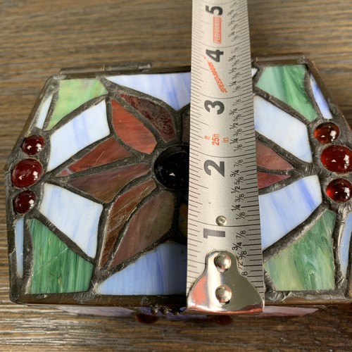 Buntglas Schlacke aufklappbare Schmuckschatulle blau grün rot 5,25" x 2,75" x4" Floral - Bild 11 von 12