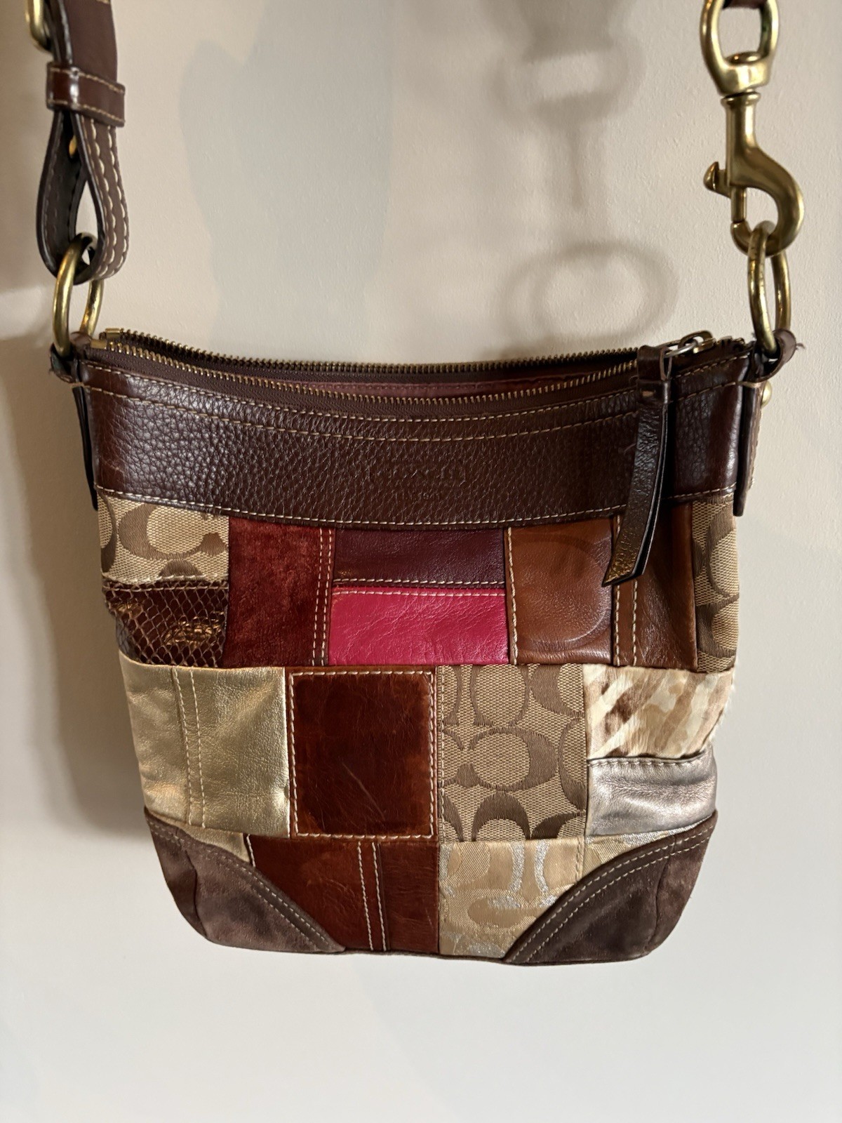 Coach Multicolor Patchwork Brown Leather Suede Sh… - image 5