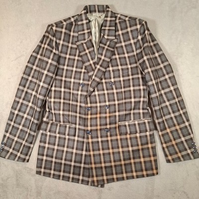 Chhabra Tailor Blazer Mens M Brown Check Smart Formal Double Breasted Jacket