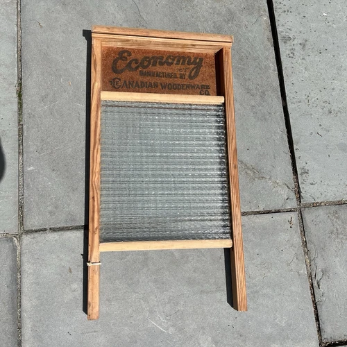 Antique Canadian Woodenware Co., Economy Washboard, Glass & Wood, Excellent