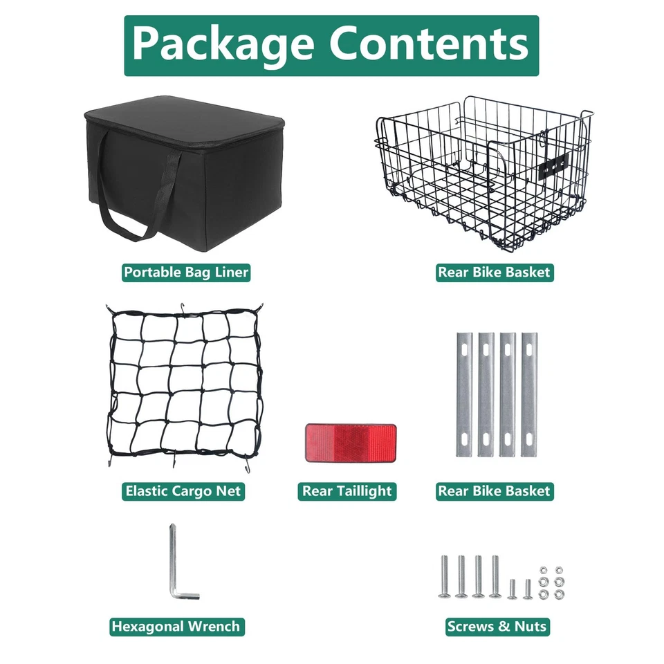 Folding Bike Basket Rear Rack with PU Waterproof Liner Bag and Net Cover Bicycle - Image 3 of 4