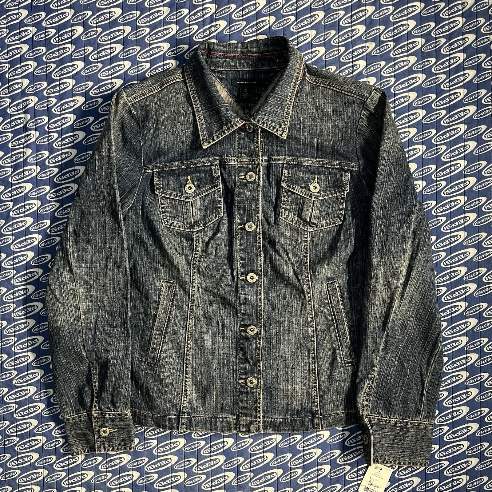 TOMMY HILFIGER Jean Denim Jacket Coat Button Up Women's XL Medium Wash