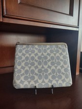 Coach iPad Tablet Case Signature C Logo Coated Canvas 10" x 8" White Blue Gray