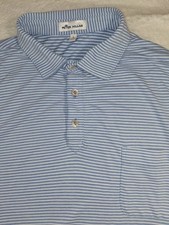 Peter Millar Men's L Blue White Striped Polo Shirt Golf Performance Stretch Peru