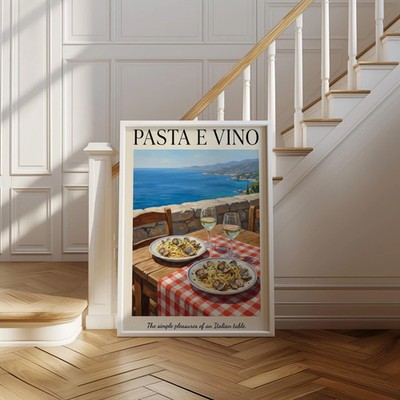 Italian Pasta e Vino   Coastal Kitchen Wall Art, Mediterranean Seaside Decor
