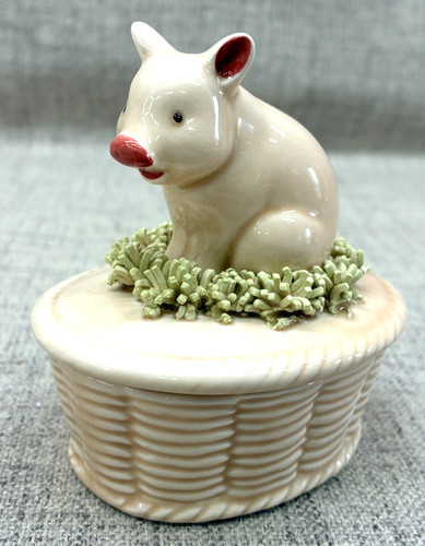 1B - Fitz & Floyd Japan PIG Trinket Box Hand Painted Small Ceramic Vintage 1982