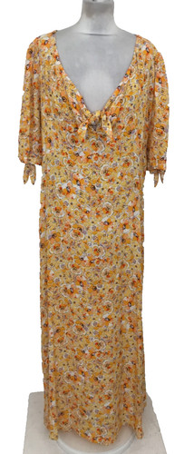 Oliver Bonas Women's Dress Size 16 Yellow Mix Maxi Bow Front Used