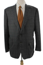 Canali Mens 2 Piece Suit Jacket Dark Gray Plaid 100 Wool Size 54