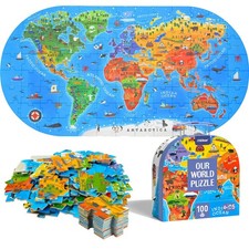 Mideer World Map Puzzle for Kids Ages 4-8, 100 Piece Floor Jigsaw Puzzle for ...