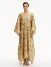 S - Oscar de la Renta GOLD FOIL ROSE GUIPURE KAFTAN Dress - BNWT