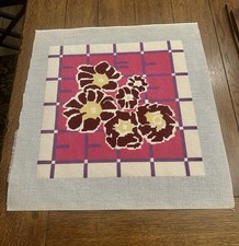 Hand Stitched Needlepoint Floral Design Canvas Completed