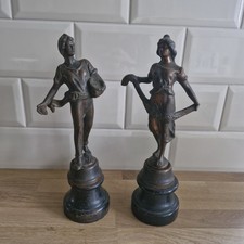 Vintage Pair Of Spelter Boy & Girl Figures