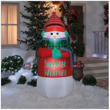 6' Christmas LED Inflatable Animated Shivering Snowman in Winter Outfit Yard