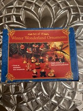 Set Of 18 Mini Winter Wonderland Christmas Ornaments Hand Painted Polystone 3/4"