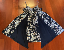 SIMPLY VERA WANG NAVY FLORAL SPAGHETTI STRAP HANDKERCHIEF DRESS POCKETS SIZE PL