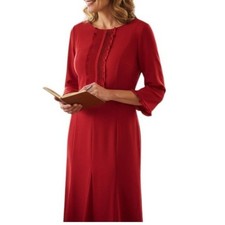 Talbots Petites Red Fit Flare Midi Dress 6P 3/4 Sleeve EUC