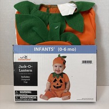 Jack O Lantern Pumpkin Costume Jumpsuit Cap Infant 0 - 6 Months Halloween