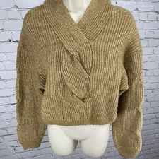Zara Yellow Chunky Knit Hooded Balloon Sleeve Pullover Sweater Girls Size 13-14