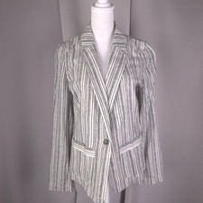 Maurices Jacket Womens Small Gray Striped Linen Blend Jacket Coastal Preppy