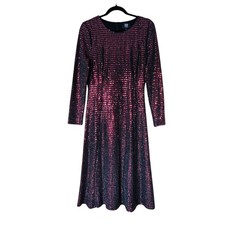 Black and Red Sparkly Midi Dress Womens Size L Stretch Knit Party Disco Glam
