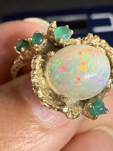 14k yellow gold Opal & Emerald vintage ring size 6 - Bild 8 von 22