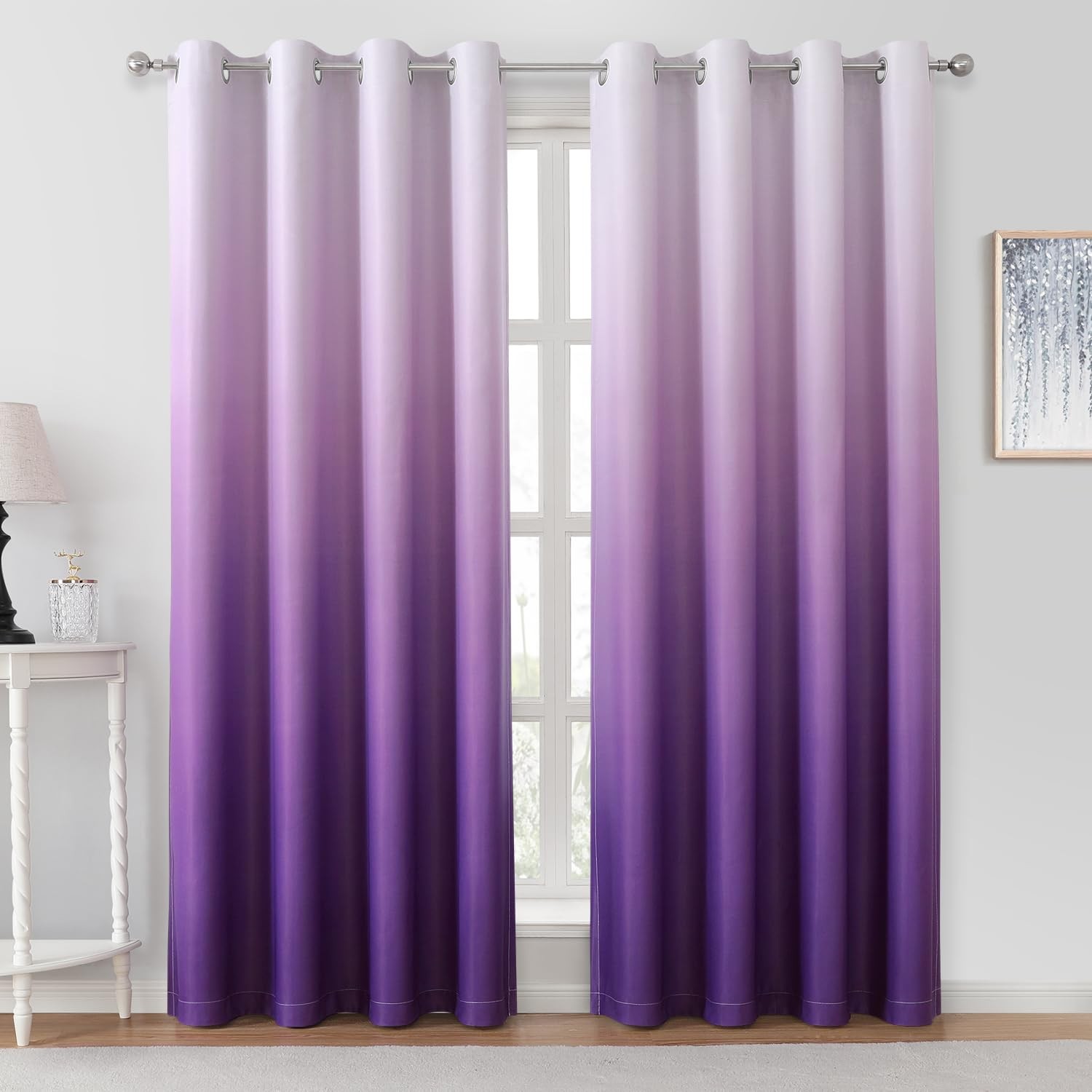 HOMEIDEAS Purple Ombre Blackout Curtains 52"x96" Gradient Room Darkening Drapes