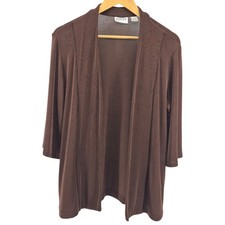 Chicos Chicos Travelers Sz 1 Brown Open Front 3/4 Sleeve Cardigan Sweater Sz M