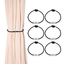 6Pcs Magnetic Curtain Tiebacks, Elegant Weave Curtain Tie Backs, Black