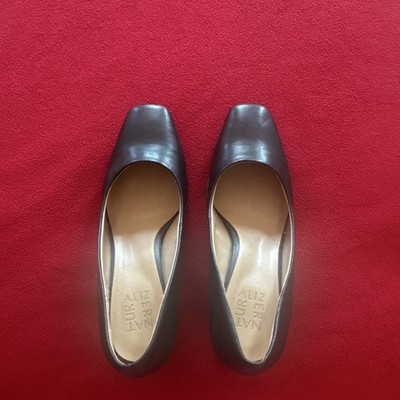 Naturalizer Brown Leather Square Toe Block Heel Slip On Pumps for Women