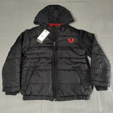 True Religion Puffer Coat Kids Medium 5/6 Zip Up Hooded - MSRP 99 - Black/Red