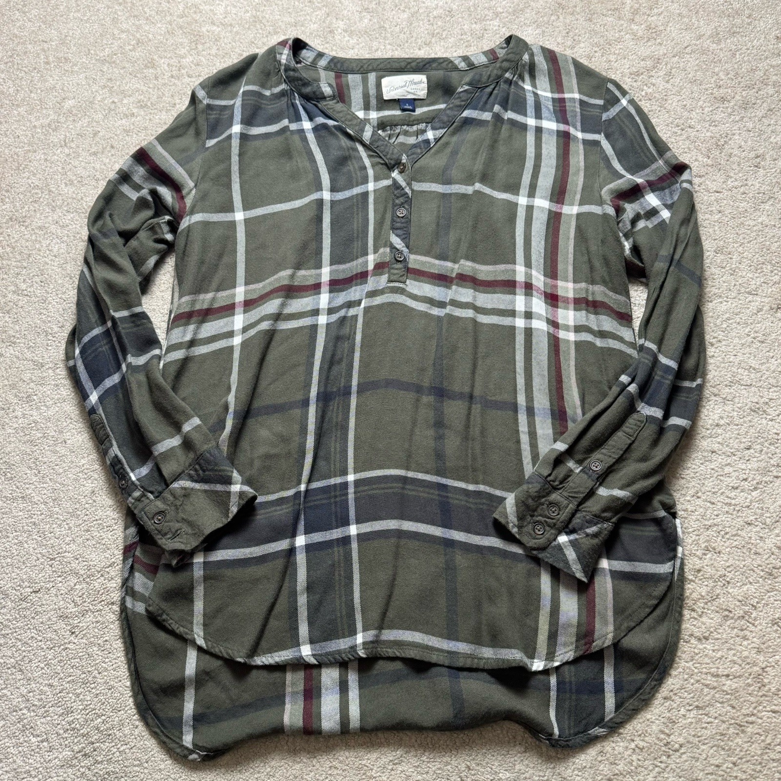 Universal Thread Plaid Flannel Tunic Womens Small Green