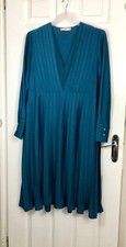 Mango Womens Teal Green Pleated Long Sleeve Occasion Dress Size Medium 12 uk