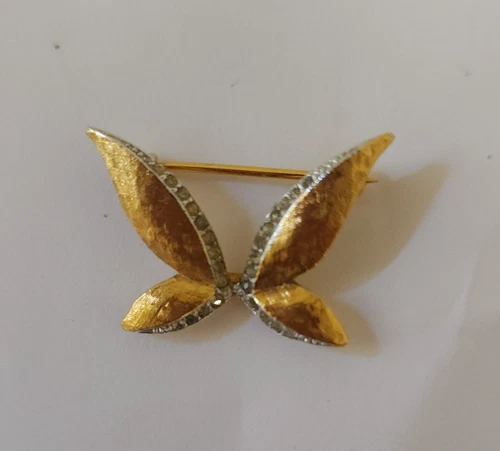 Vintage Panetta Butterfly Brooch Pin Gold Tone Rhinestone Costume Jewelry Women