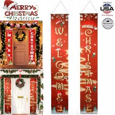 Merry Christmas Banner Flag Door Hanging Porch Sign Party Decor Xmas Ornament US