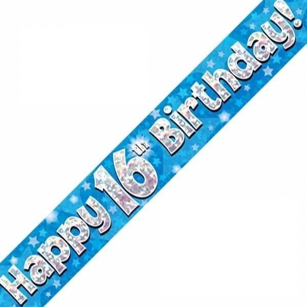 16th BANNER BIRTHDAY PARTY DECORATION - boy age 16 blue - FAST DISPATCH