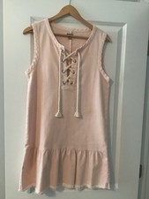 Aerie Blush Pink Lace-Up Dress Size Small Raw Hem Soft Girl Cottagecore Boho