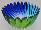 1980s Studio Nova Solaris Walther Glass Germany 9" Petal Bowl Cobalt Blue Green