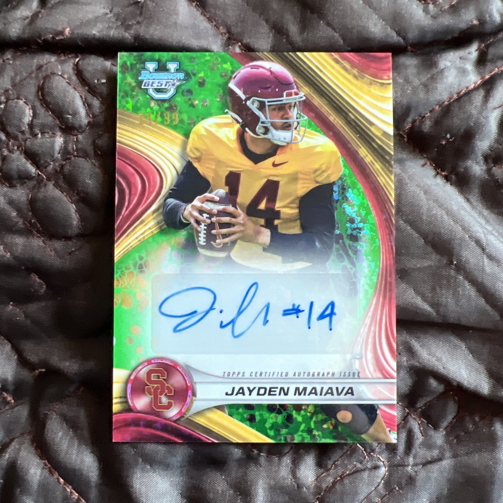 Jayden Maiava 2024 Bowman Best University Green Mini Diamond Auto /99 88/99