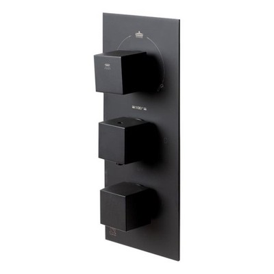 ALFI brand AB2801-BM Black 3-Way Thermostatic Valve Shower Mixer Square Knobs