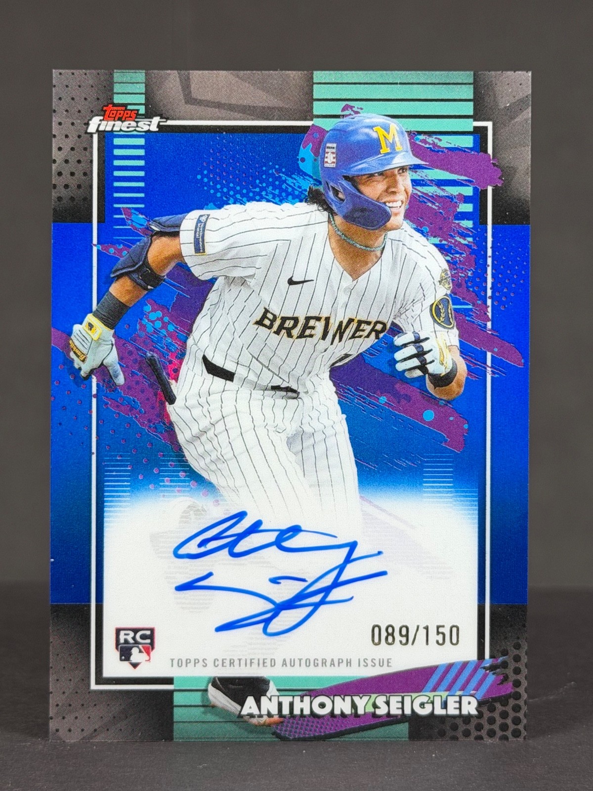 Anthony Seigler 2026 Topps Finest RC Blue Refractor /150 Rookie AUTO Brewers