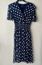 Kate and Lily Navy blue short-sleeve midi dress with white polka dots Size 6