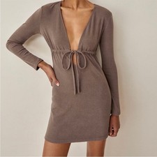 Reformation Dress Karah Keyhole Mini in Brown Burnt Umber