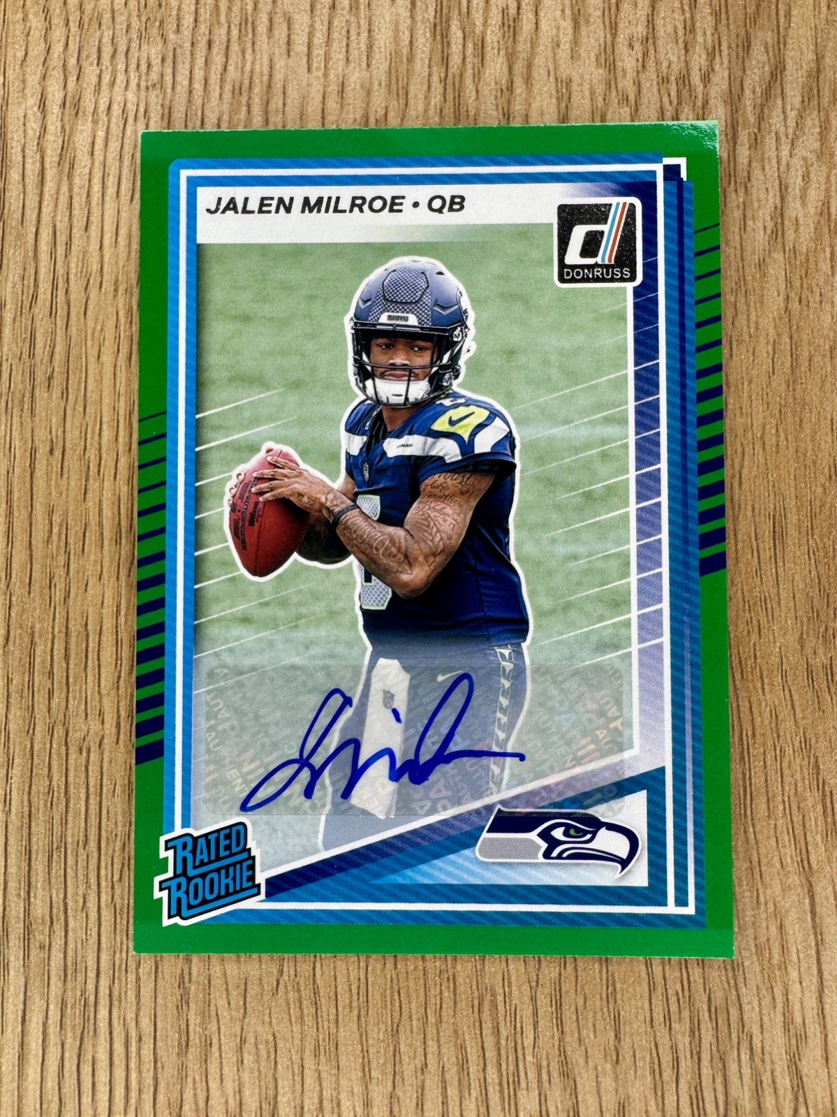2025 Donruss Jalen Milroe Rated Rookie Auto Rookie RC Green Press Proof 