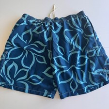 Caribbean Joe Swim Trunks Mens XXL Blue Tropical Print Cargo Pocket Mesh Lined