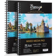 Mixed Media Paper Sketchbook, A4 (8.26" X 11.69"), 60 Sheets/Each, 123 LB/200...
