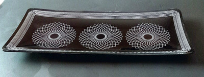 Vtg SVEND JENSEN Swedish Danish Glass Vanity Atomic Tray Spirograph MCM Black