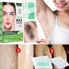 30Pcs Facial Wax Strips Facial Hair Removal Wax Paper Quick & Painless All Skin