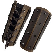 Medieval Viking Knight Leather Bracers Long Studded Arm Guards Pair