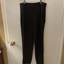 Susan Graver Black Straight Leg Zipped Ankle Elastic Waist Pockets Pants S 